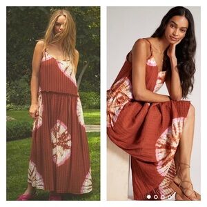 THE ODELLS Anthropologie Textured Tie Dye Maxi Dress Burnt Orange Medium NWOT